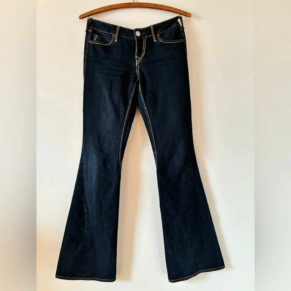 TRUE RELIGION BECCA Mid-Rise Dark Wash Peak Spot Flared Bootcut Jeans - Size 28 - Picture 3 of 15